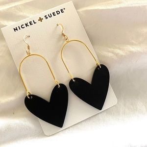 Nickel & Suede Black Sweetheart Hoops